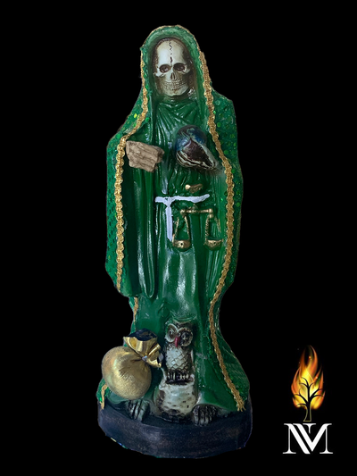 Santa Muerte 12-inch green Robe Statue