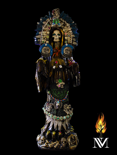 Aztec Santa Muerte 30-inch Robe Statue (Blue feathers)