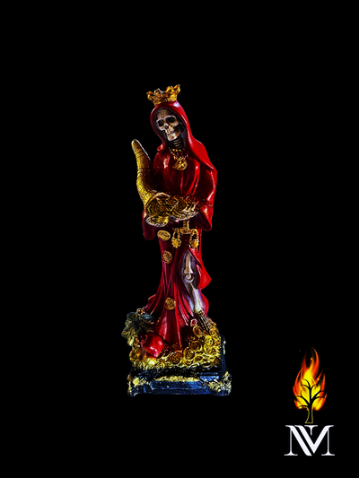 Santa Muerte Red Cornucopia Statue 12"