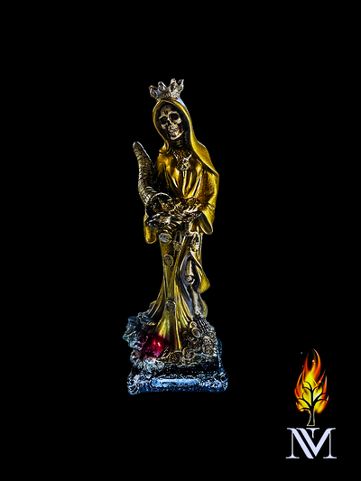 Santa Muerte Gold Cornucopia Statue 12"