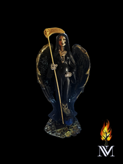 Santa Muerte Half-Skull Black Robed Statue 11"