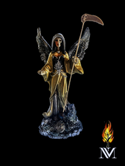 Santa Muerte Half-Skull Golden Robed Statue 11"