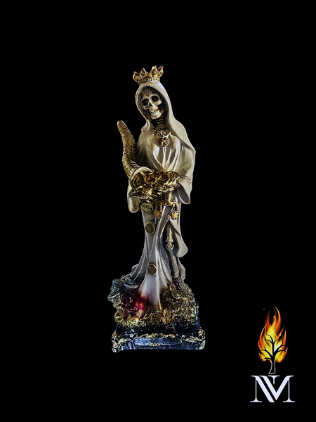 Santa Muerte White Cornucopia Statue 12"