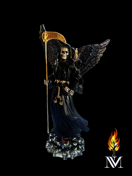 Santa Muerte Winged Black Robed Statue 12"
