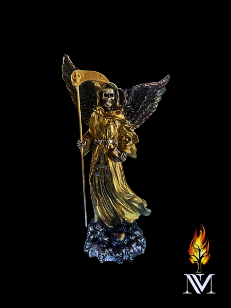 Santa Muerte Winged Gold Robed Statue 12"