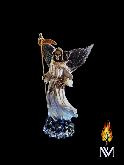 Santa Muerte Winged White Robed Statue 12"