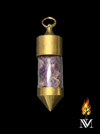 Amethyst chips in Bottle pendant