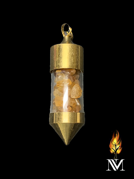 Citrine chips in Bottle pendant