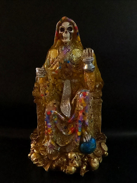Gold Santa Muerte Sitting on Throne