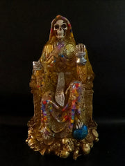 Gold Santa Muerte Sitting on Throne