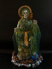 Green Santa Muerte Sitting on Throne
