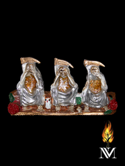 Santa Muerte 5x9 inch Silver Hear no Evil, See no Evil, Speak no Evil Statue Silver