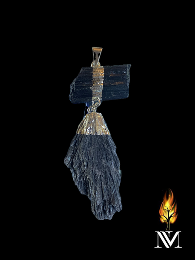 Black Tourmaline and Black Kyanite Pendant