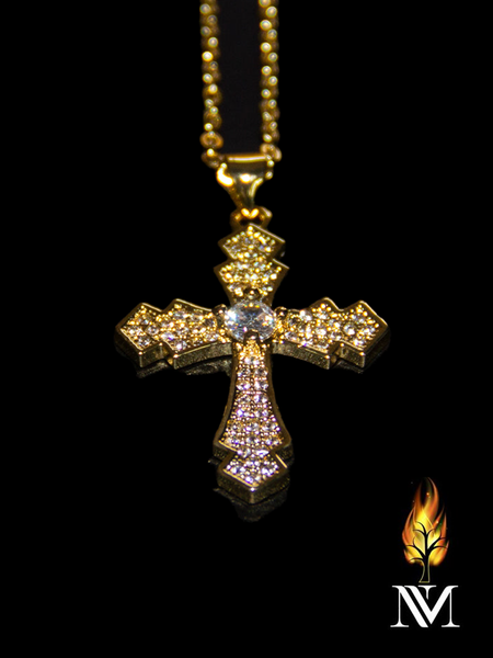 Gold Cross Necklace with Gems