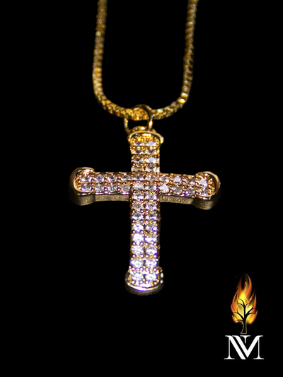 Straight Golden Cross with Gems